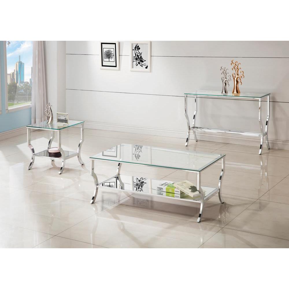 Saide Rectangular Sofa Table with Mirrored Shelf Chrome. Picture 3