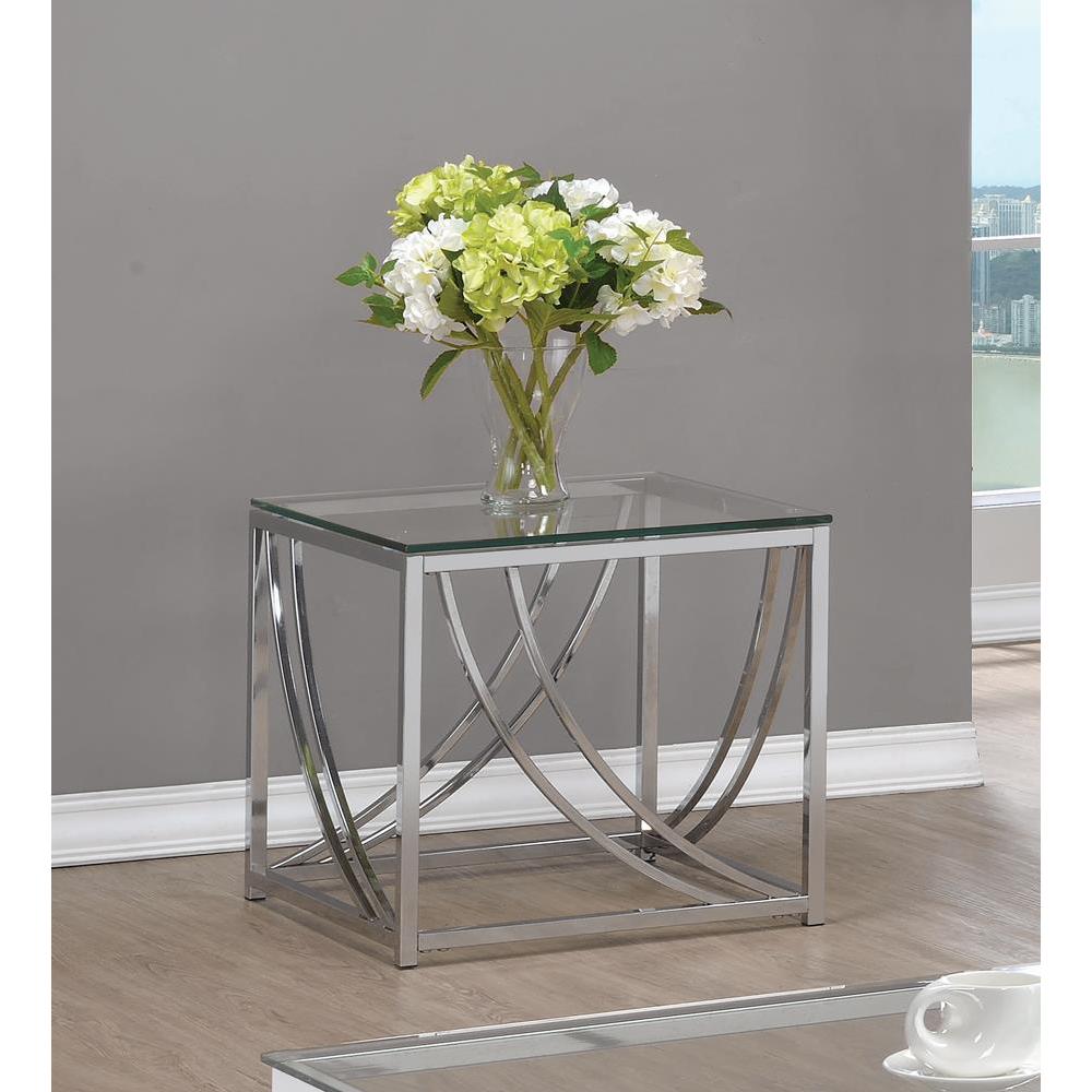 Lille Glass Top Square End Table Accents Chrome. Picture 1