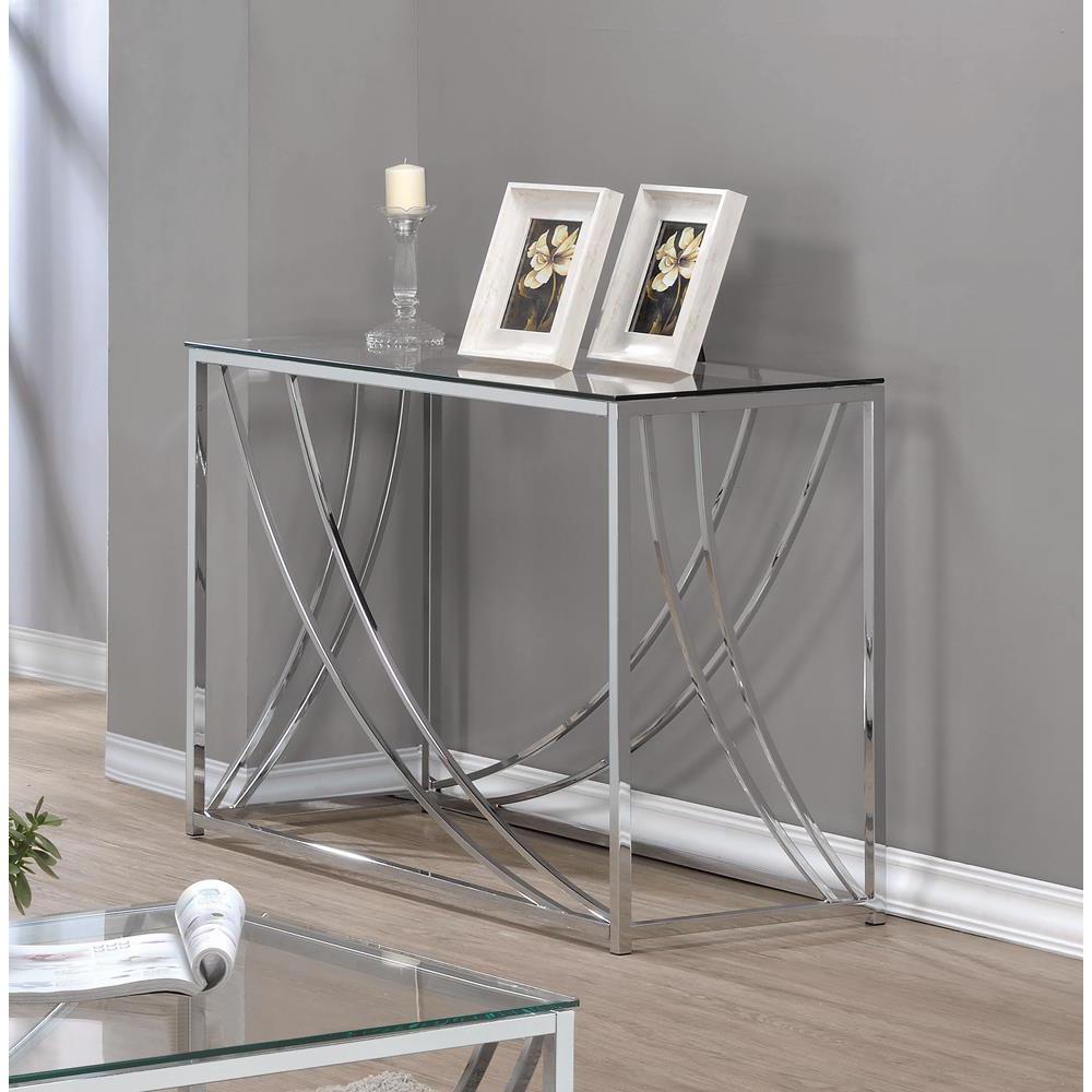 Lille Glass Top Rectangular Sofa Table Accents Chrome. Picture 1