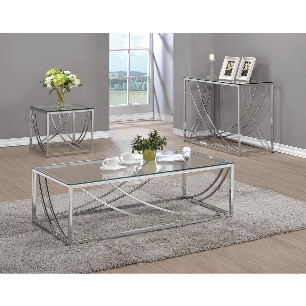 Lille Glass Top Rectangular Sofa Table Accents Chrome. Picture 3