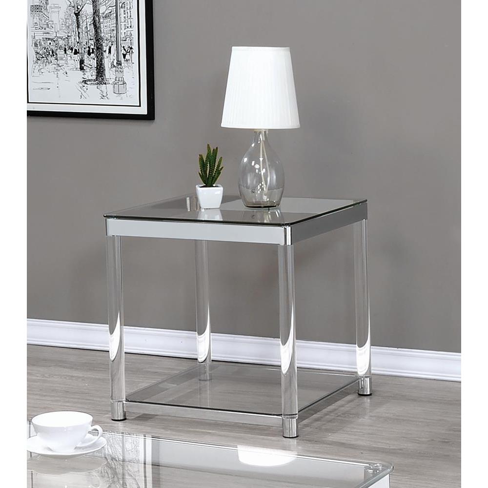 Anne End Table with Lower Shelf Chrome and Clear. Picture 1
