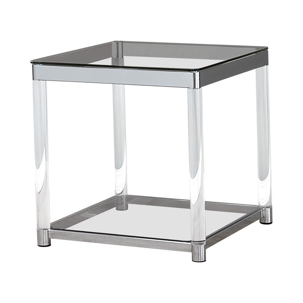 Anne End Table with Lower Shelf Chrome and Clear. Picture 2