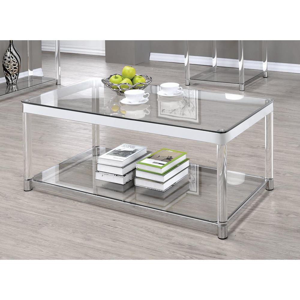 Anne Coffee Table with Lower Shelf Chrome and Clear. Picture 1