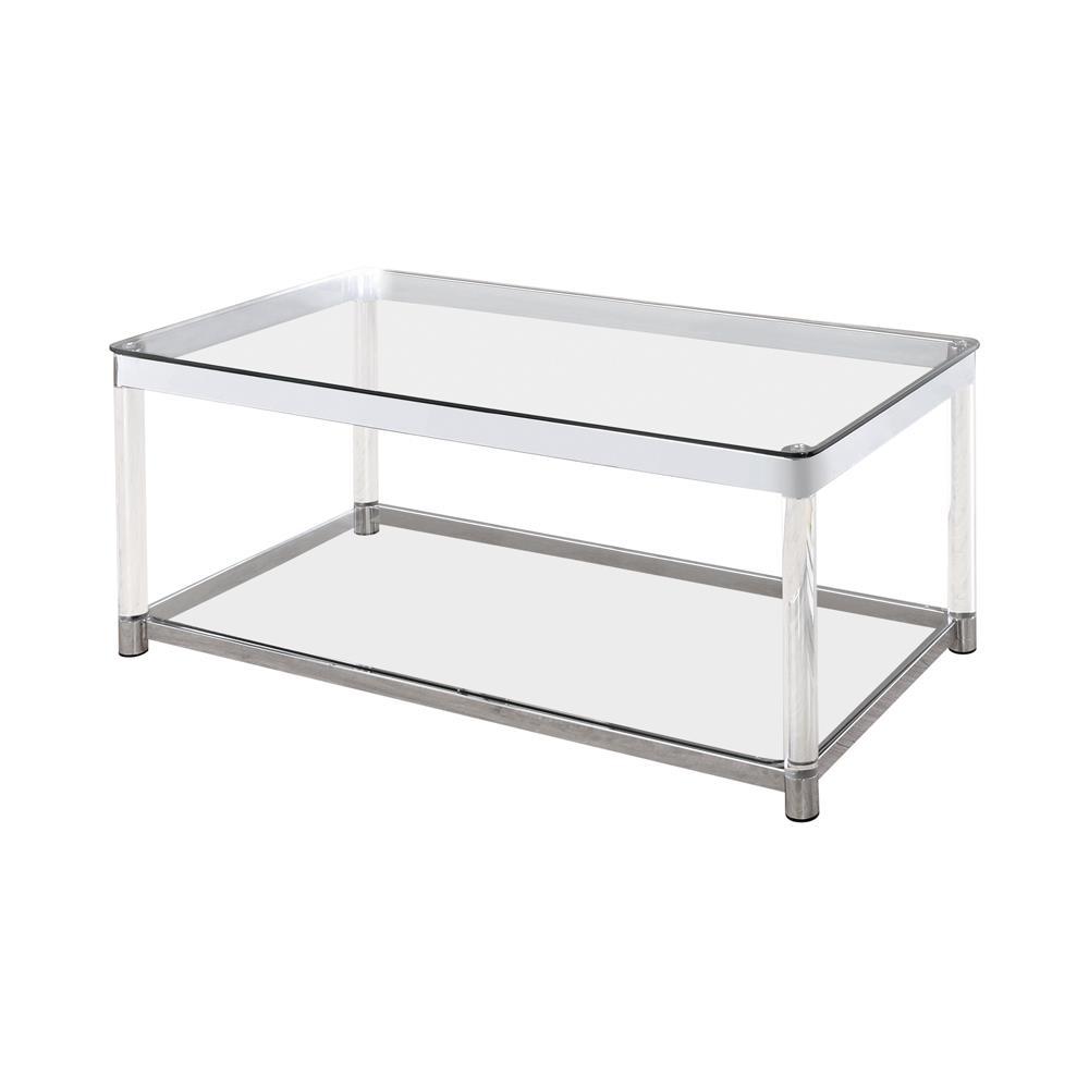Anne Coffee Table with Lower Shelf Chrome and Clear. Picture 2