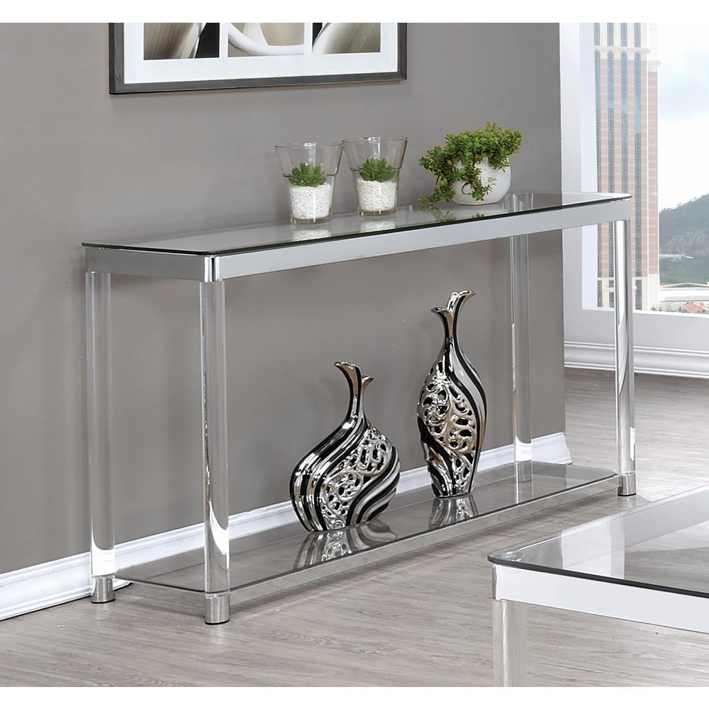 Anne Sofa Table with Lower Shelf Chrome and Clear. Picture 1