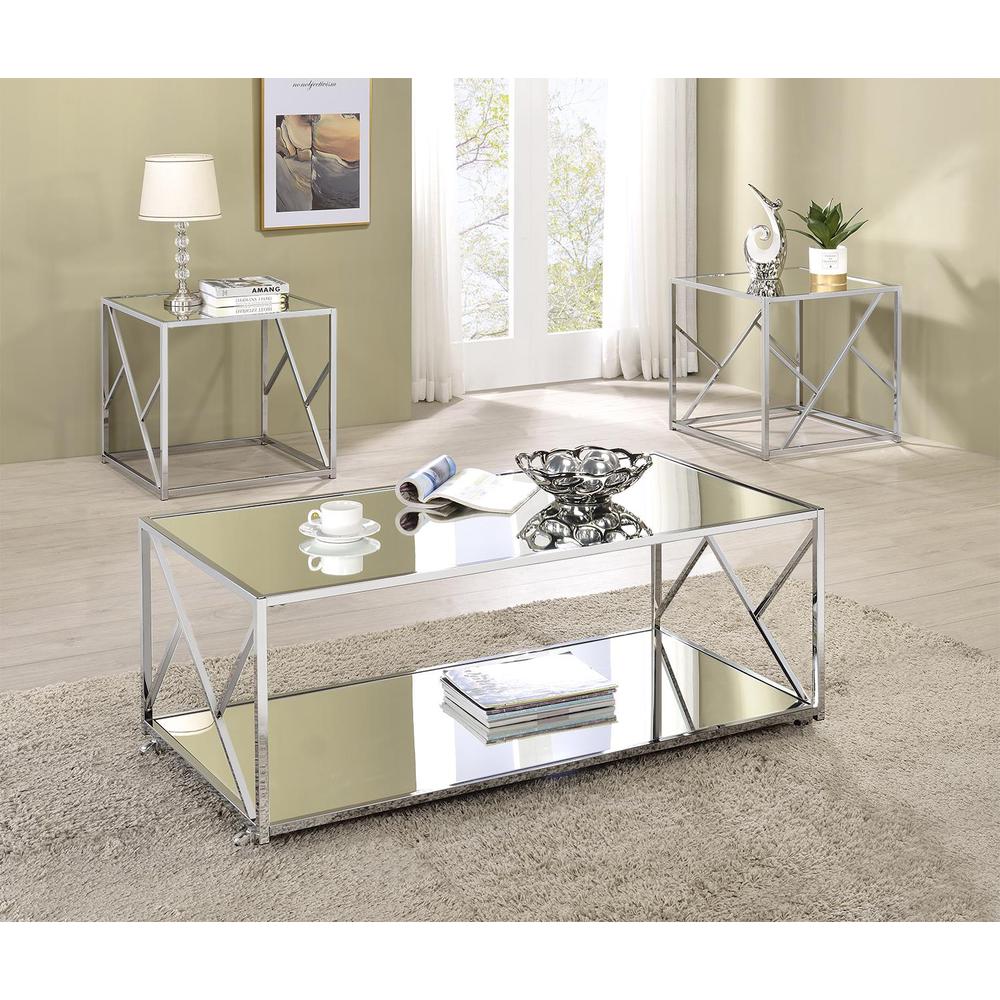 Provins 3-piece Occasional Table Set Clear Mirror and Chrome. Picture 1