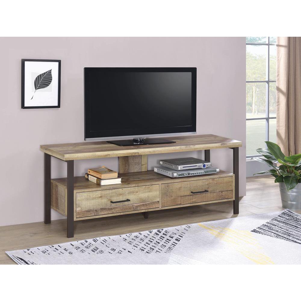 Ruston 59" 2-drawer TV Console Weathered Pine. Picture 1