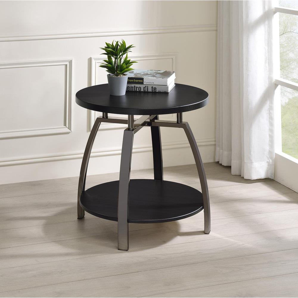 Dacre Round End Table Dark Grey and Black Nickel. Picture 1