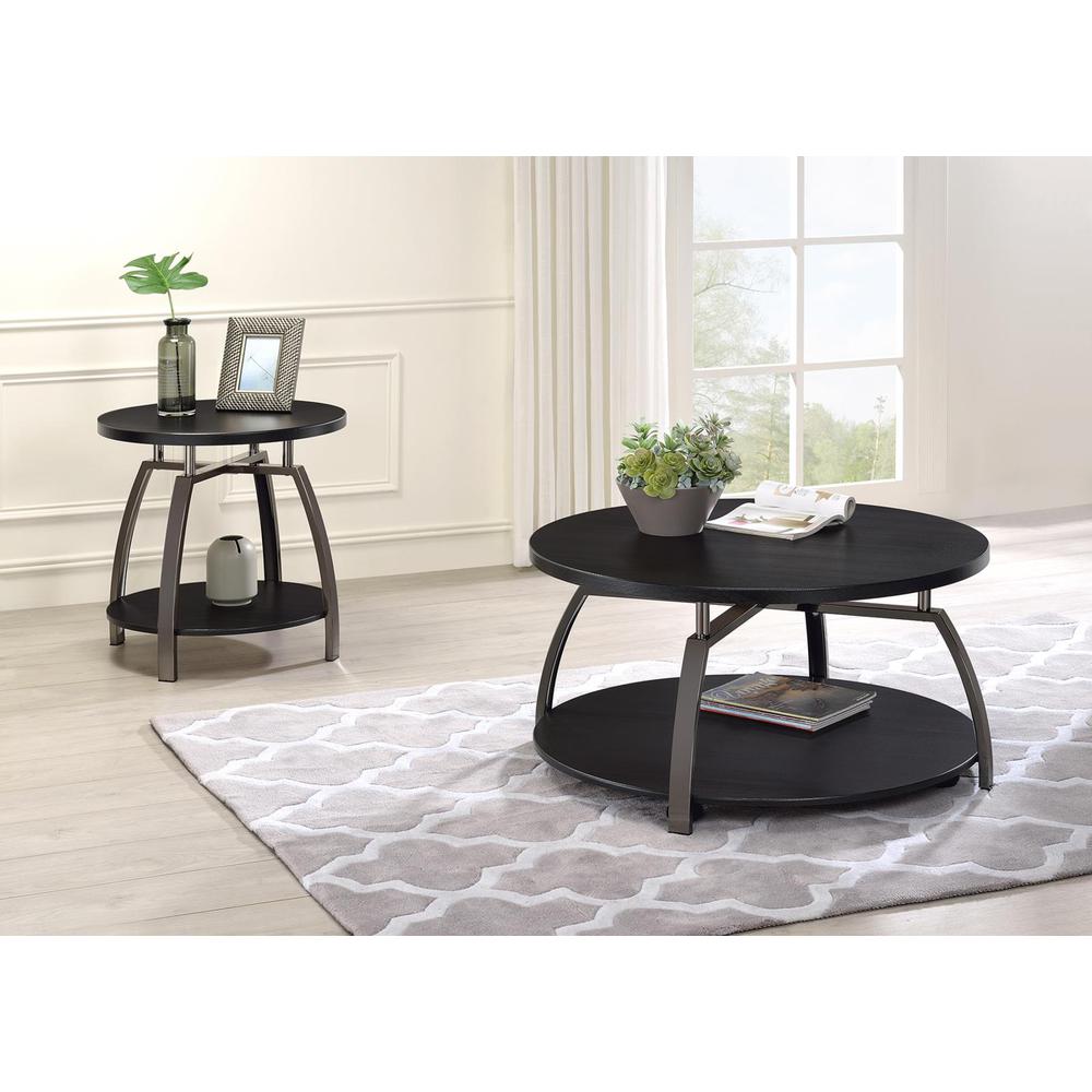 Dacre Round End Table Dark Grey and Black Nickel. Picture 5
