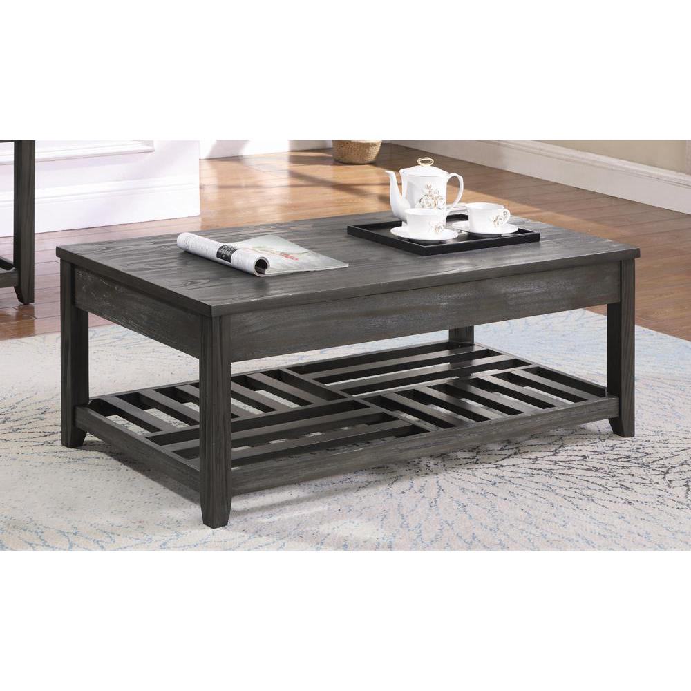 Cliffview Lift Top Coffee Table with Storage Cavities Grey. Picture 1