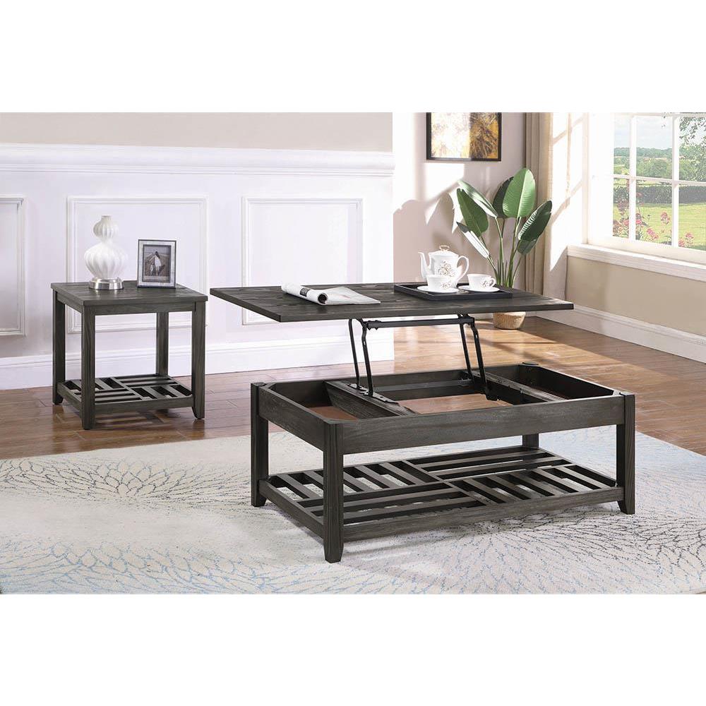 Cliffview Lift Top Coffee Table with Storage Cavities Grey. Picture 5