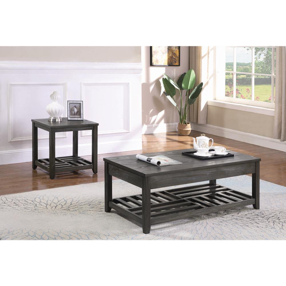 Cliffview Lift Top Coffee Table with Storage Cavities Grey. Picture 6