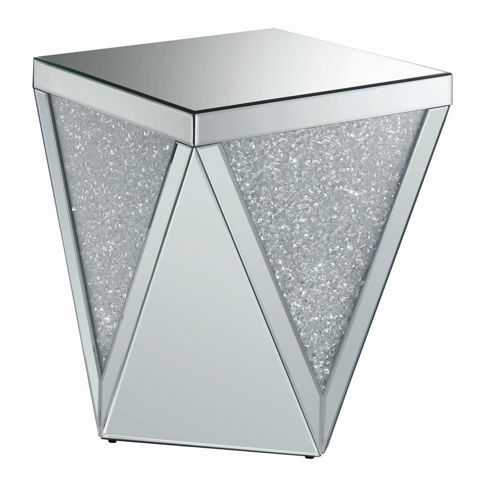 Amore Square End Table with Triangle Detailing Silver and Clear Mirror. Picture 2