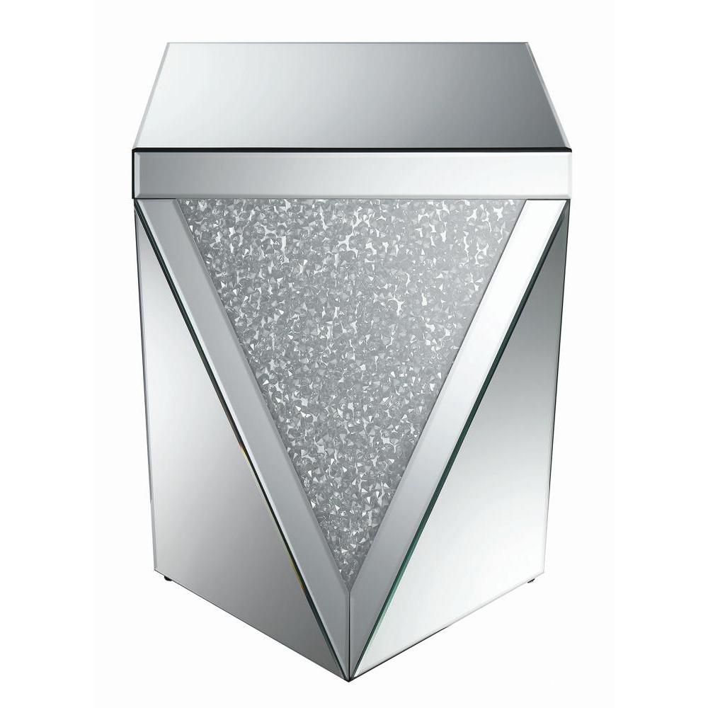 Amore Square End Table with Triangle Detailing Silver and Clear Mirror. Picture 3