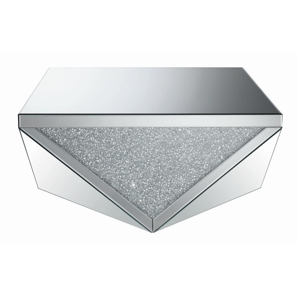 Amore Square Coffee Table with Triangle Detailing Silver and Clear Mirror. Picture 3