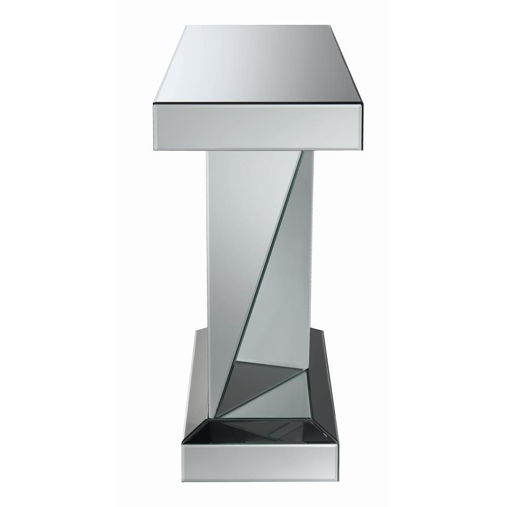 Amore Rectangular Sofa Table with Triangle Detailing Silver and Clear Mirror. Picture 5
