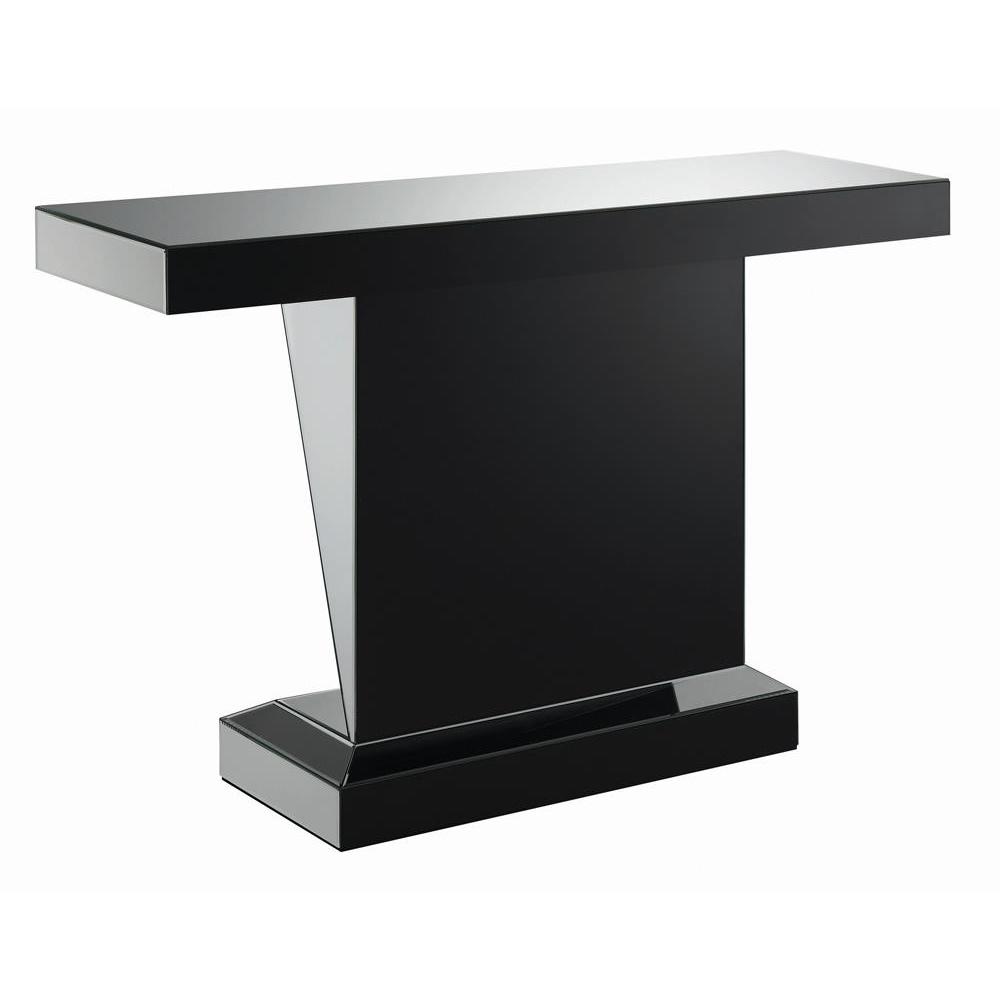 Amore Rectangular Sofa Table with Triangle Detailing Silver and Clear Mirror. Picture 6