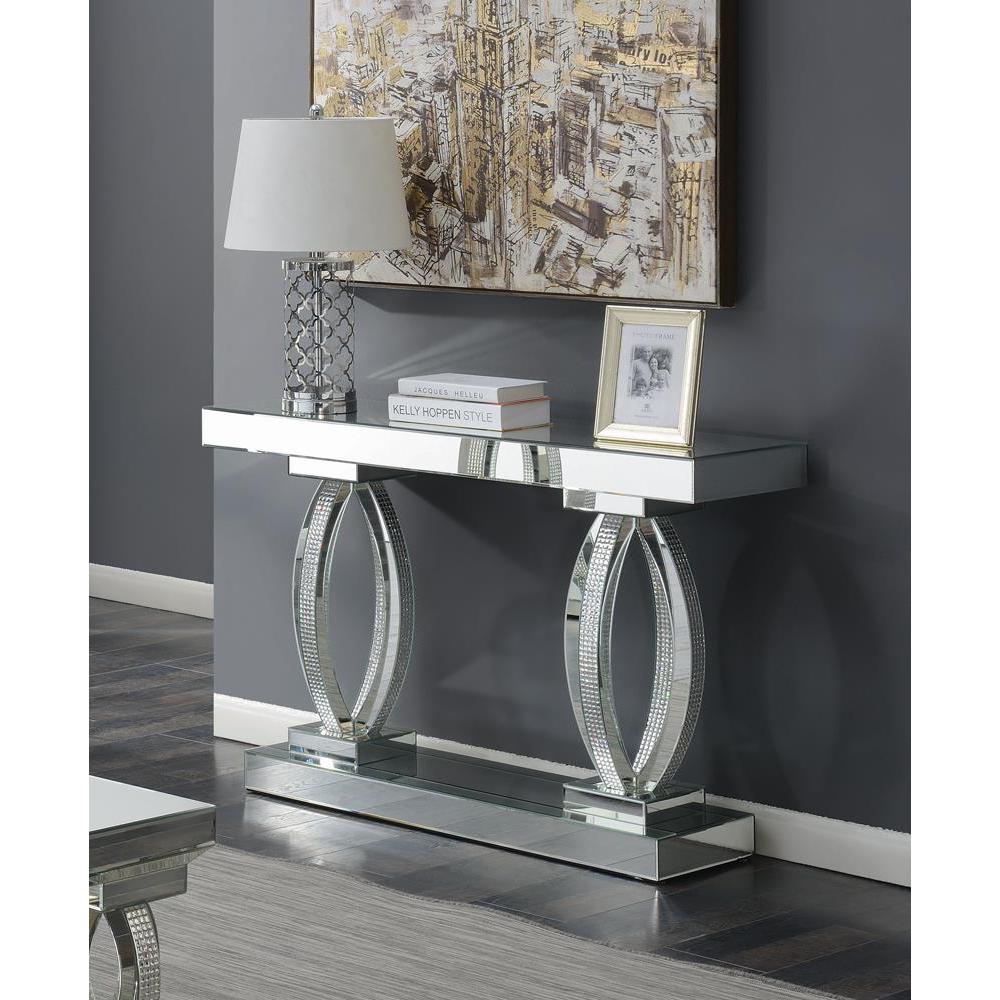 Amalia Rectangular Sofa Table with Shelf Clear Mirror. Picture 1