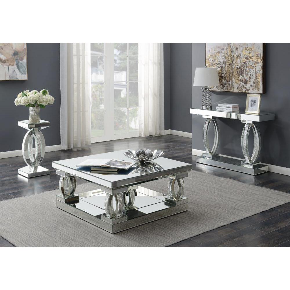 Amalia Rectangular Sofa Table with Shelf Clear Mirror. Picture 4