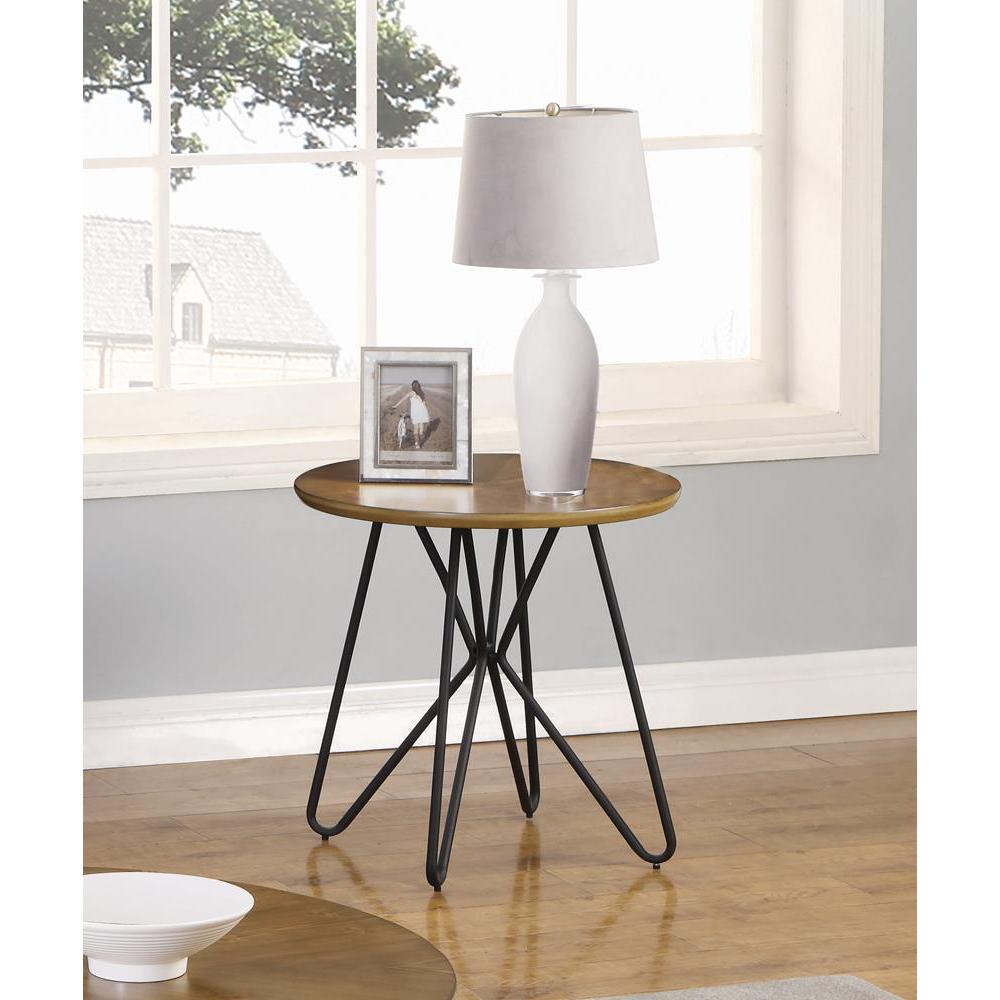 Brinnon Round End Table Dark Brown and Black. Picture 1