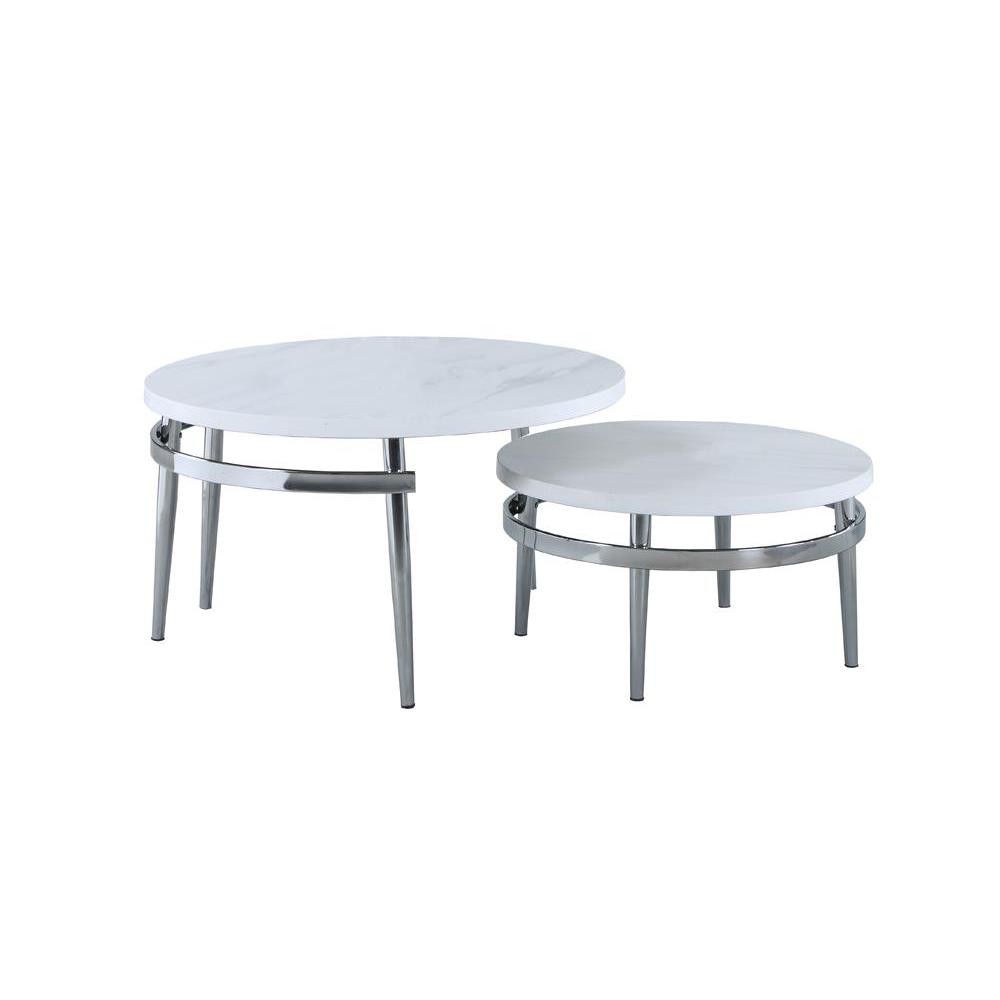 Avilla Round Nesting Coffee Table White and Chrome. Picture 1