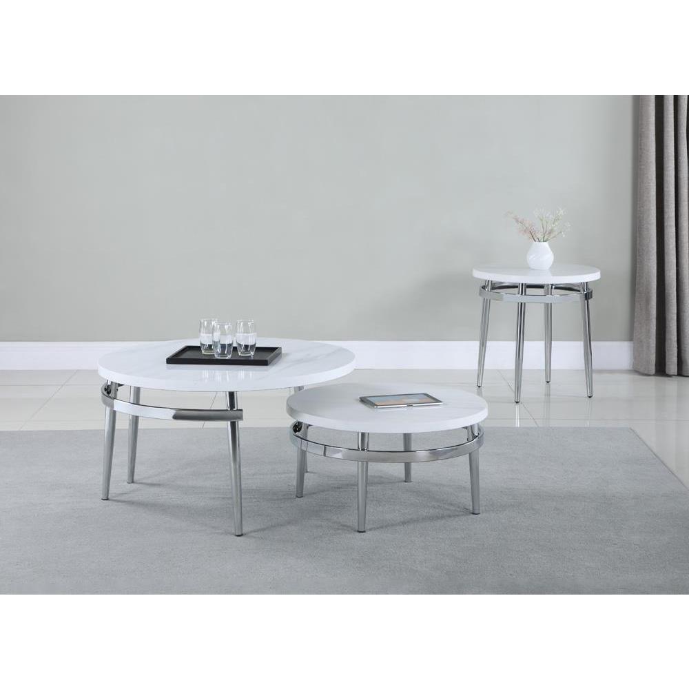 Avilla Round Nesting Coffee Table White and Chrome. Picture 2