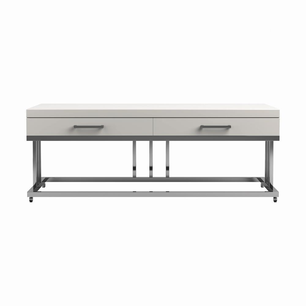 Dalya 2-drawer Rectangular Coffee Table Glossy White and Chrome. Picture 4