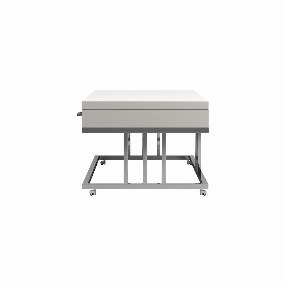 Dalya 2-drawer Rectangular Coffee Table Glossy White and Chrome. Picture 6