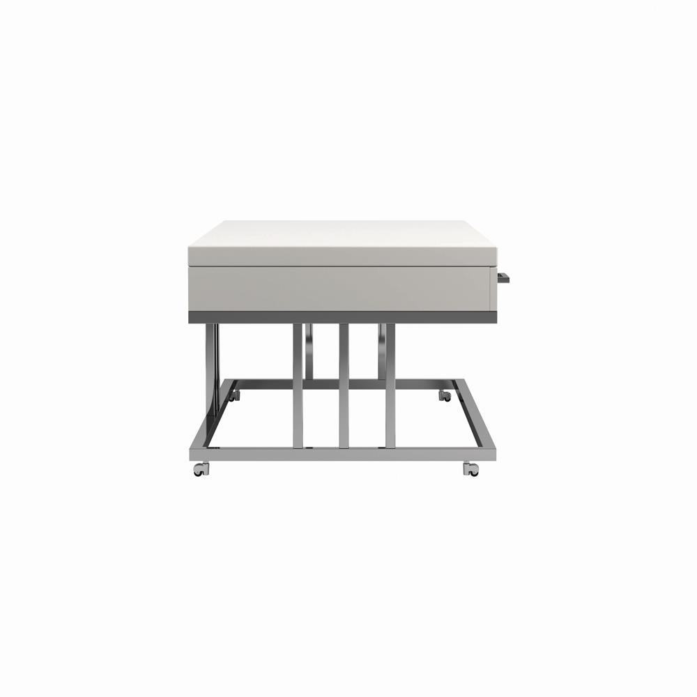 Dalya 2-drawer Rectangular Coffee Table Glossy White and Chrome. Picture 8