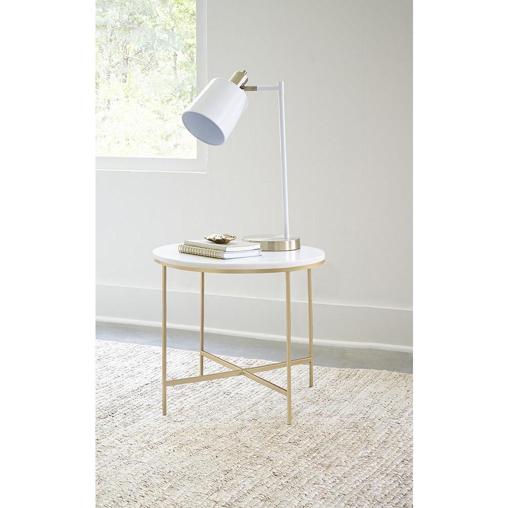Ellison Round X-cross End Table White and Gold. Picture 1