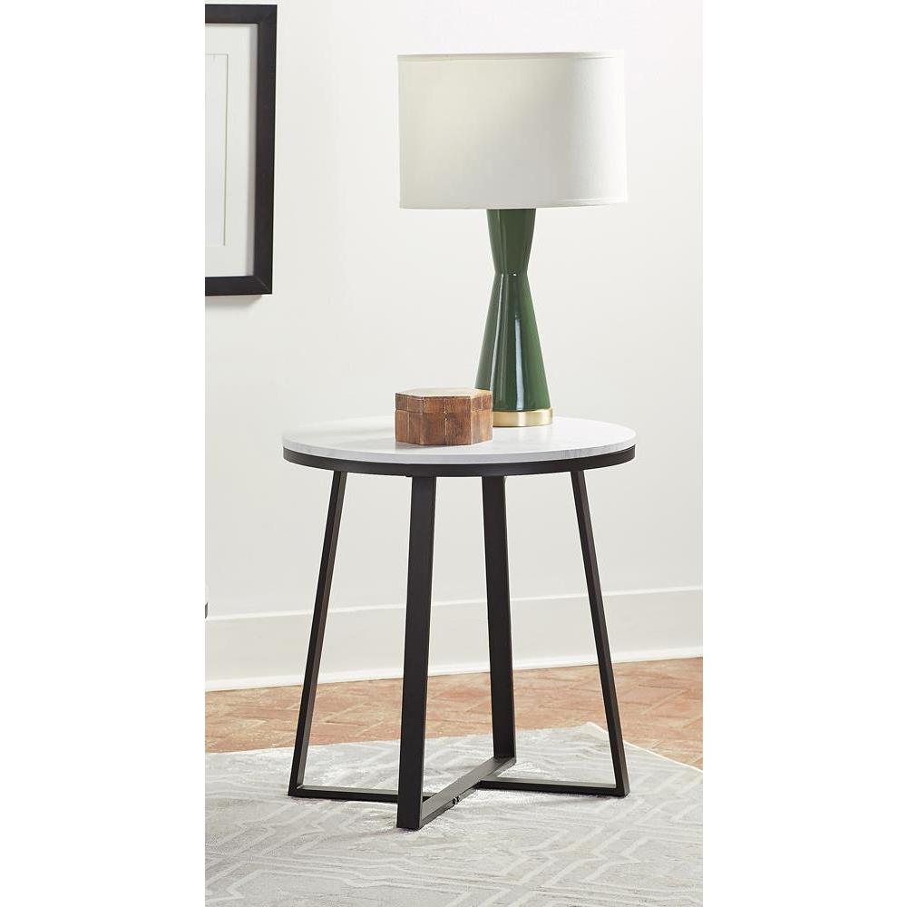 Hugo Metal Base Round End Table White and Matte Black. Picture 1