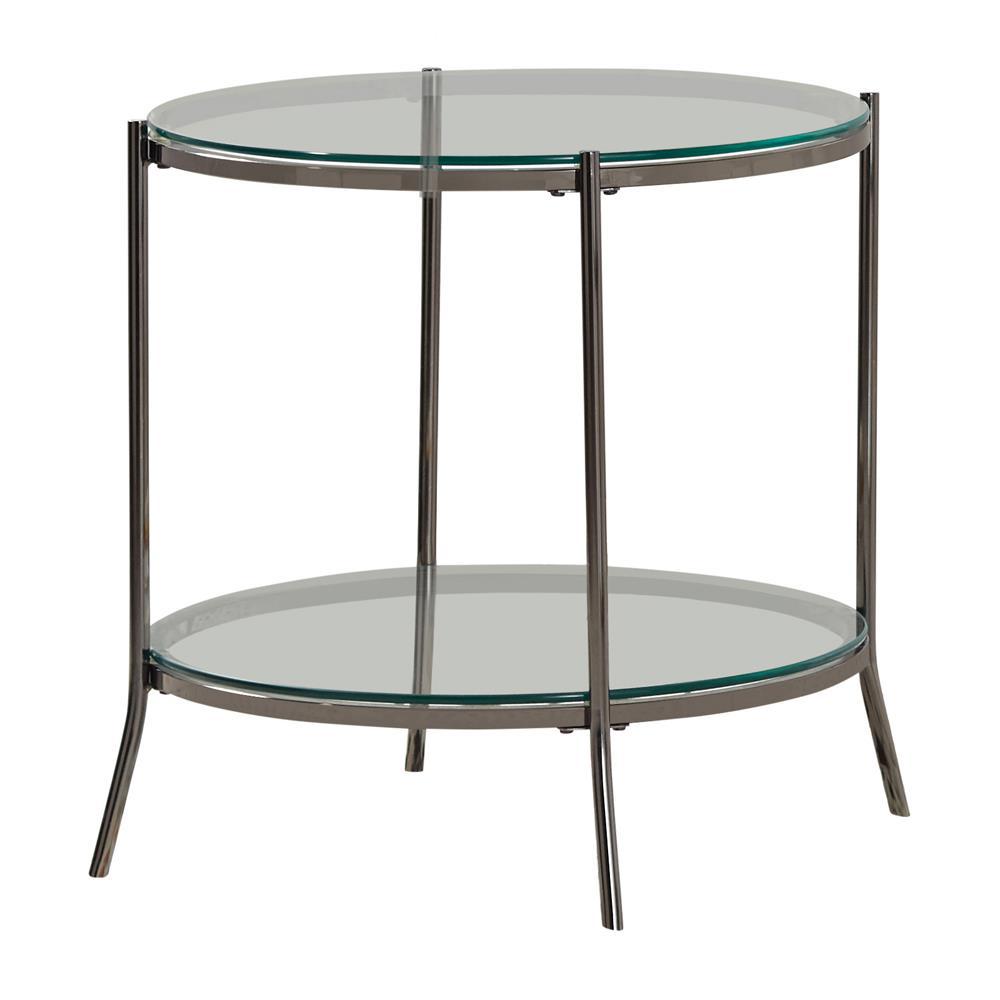 Laurie Round Glass Top End Table Black Nickel and Clear. Picture 2