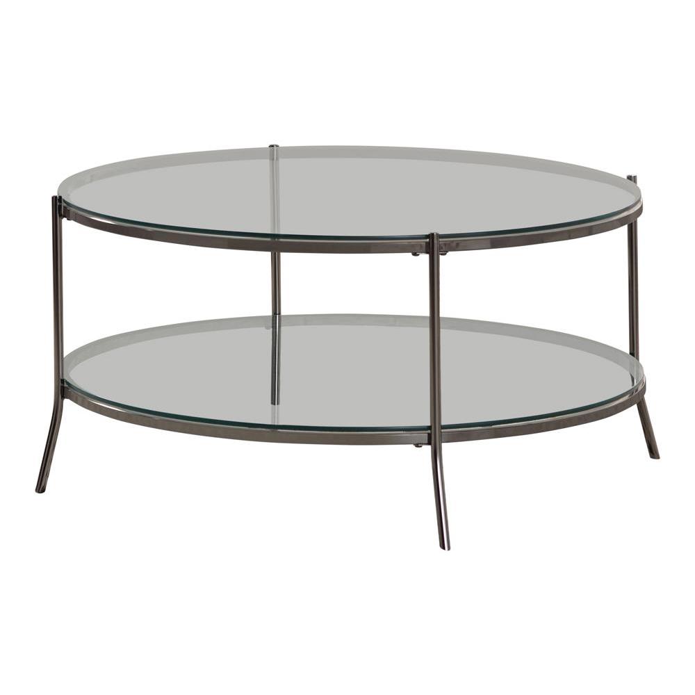 Laurie Glass Top Round Coffee Table Black Nickel and Clear. Picture 2