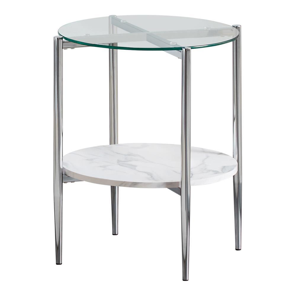 Cadee Round Glass Top End Table Clear and Chrome. Picture 2