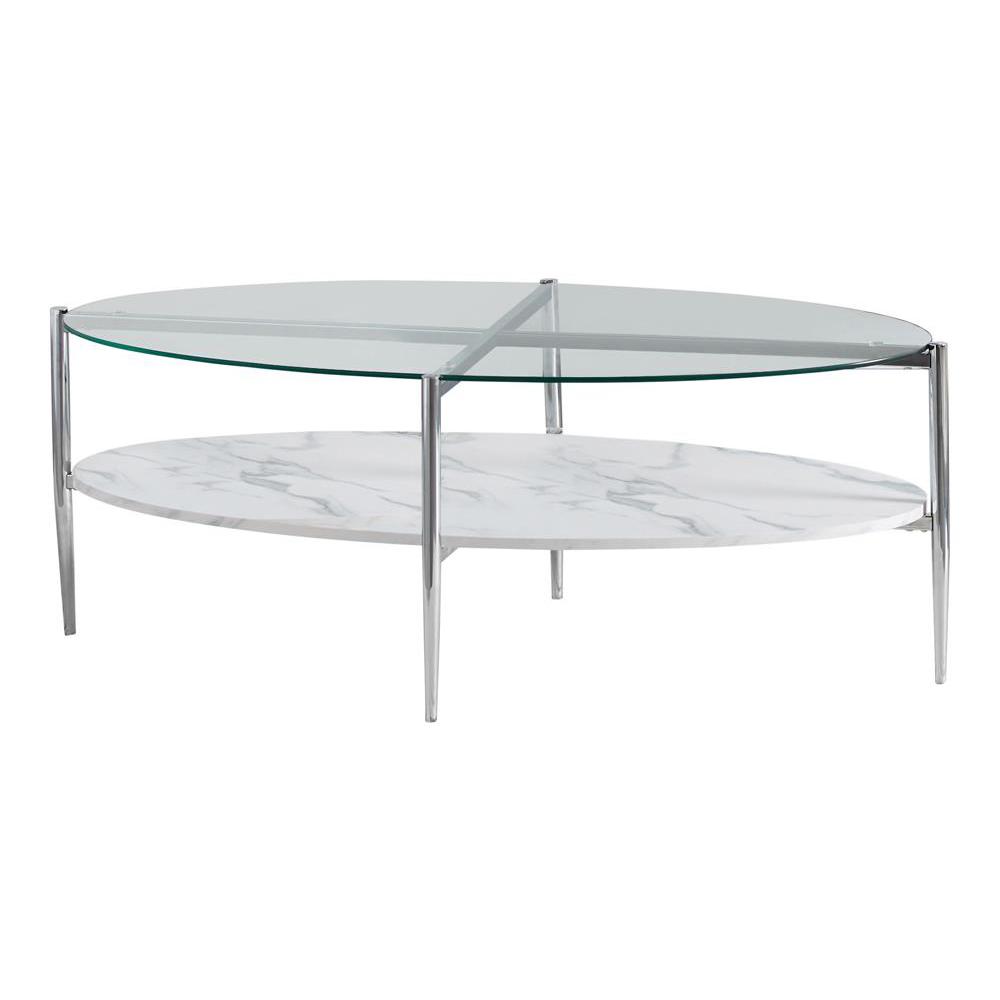 Cadee Round Glass Top Coffee Table White and Chrome. Picture 2