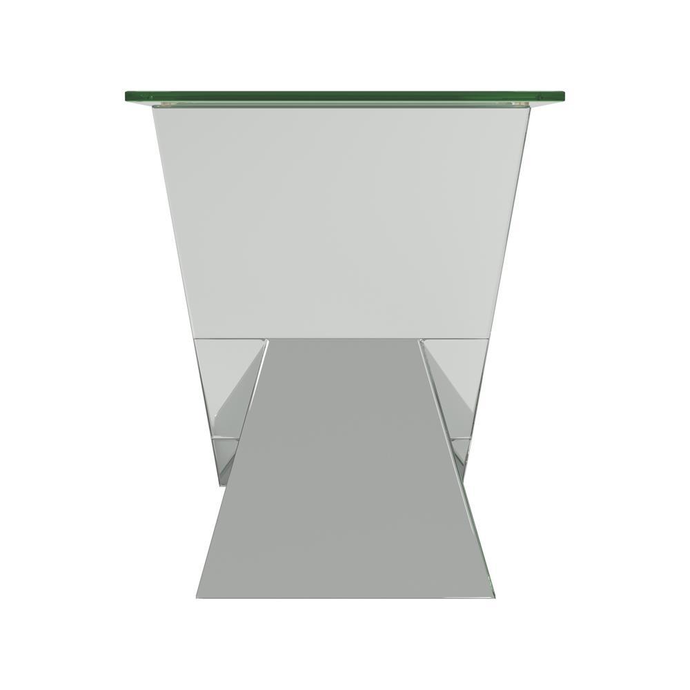 Taffeta V-shaped End Table with Glass Top Silver. Picture 4