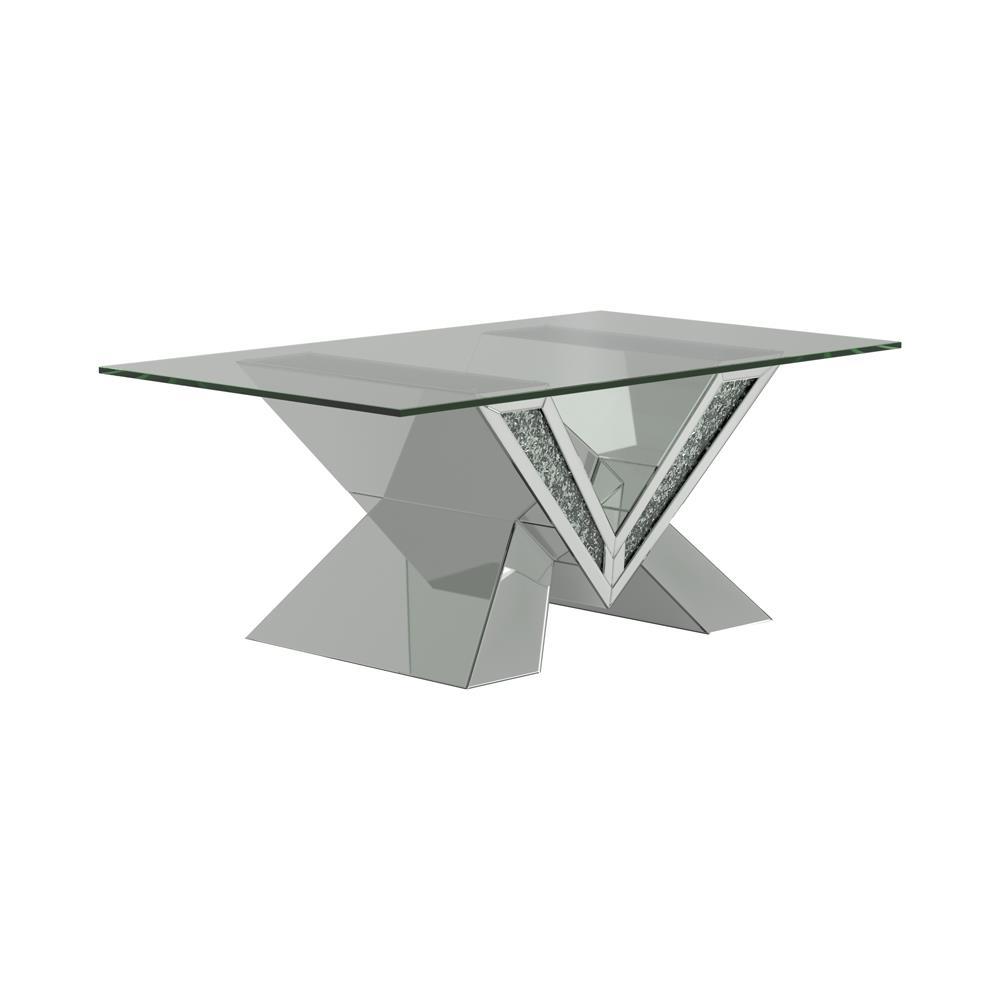 Taffeta V-shaped Coffee Table with Glass Top Silver. Picture 1