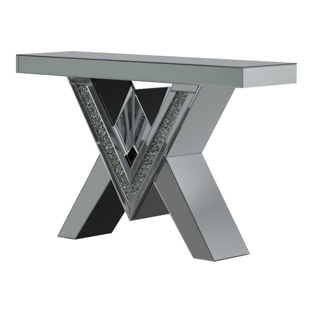 Taffeta V-shaped Sofa Table with Glass Top Silver. Picture 1