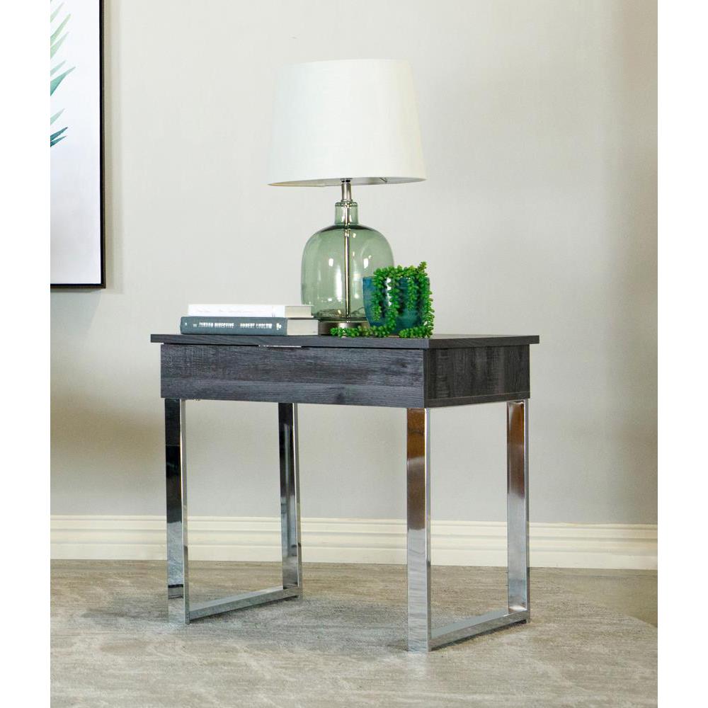 Aldine Square 1-drawer End Table Dark Charcoal and Chrome. Picture 1