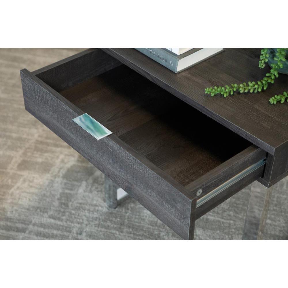 Aldine Square 1-drawer End Table Dark Charcoal and Chrome. Picture 3
