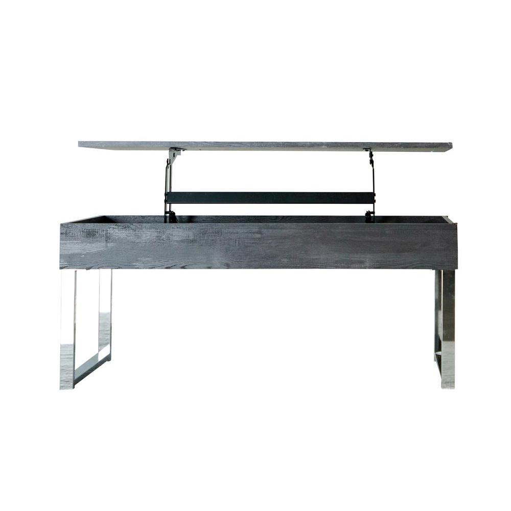 Aldine Lift Top Storage Coffee Table Dark Charcoal and Chrome. Picture 3