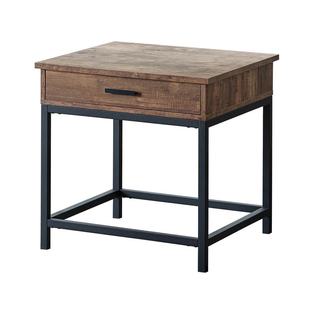 Byers Square 1-drawer End Table Brown Oak and Sandy Black. Picture 2