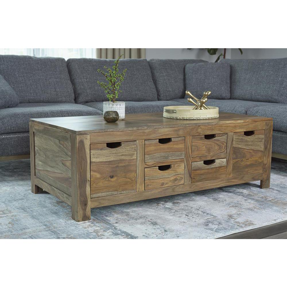 Esther 6-drawer Storage Coffee Table Natural Sheesham. Picture 1