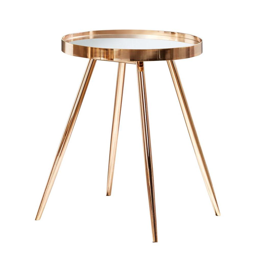 Kaelyn Round Mirror Top End Table Gold. Picture 1