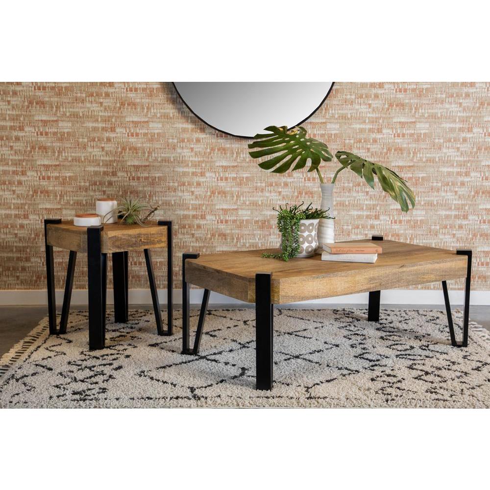 Winston Wooden Square Top End Table Natural and Matte Black. Picture 2