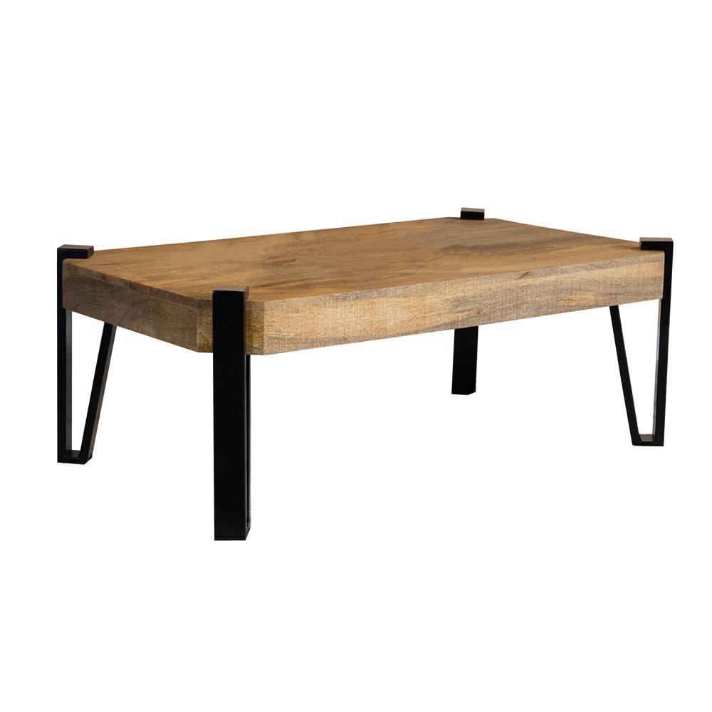 Winston Wooden Rectangular Top Coffee Table Natural and Matte Black. Picture 1