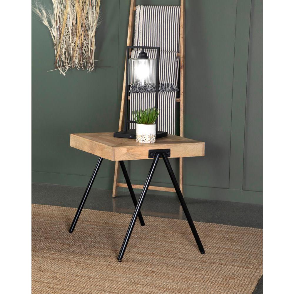 Avery Square End Table with Metal Legs Natural and Black. Picture 1