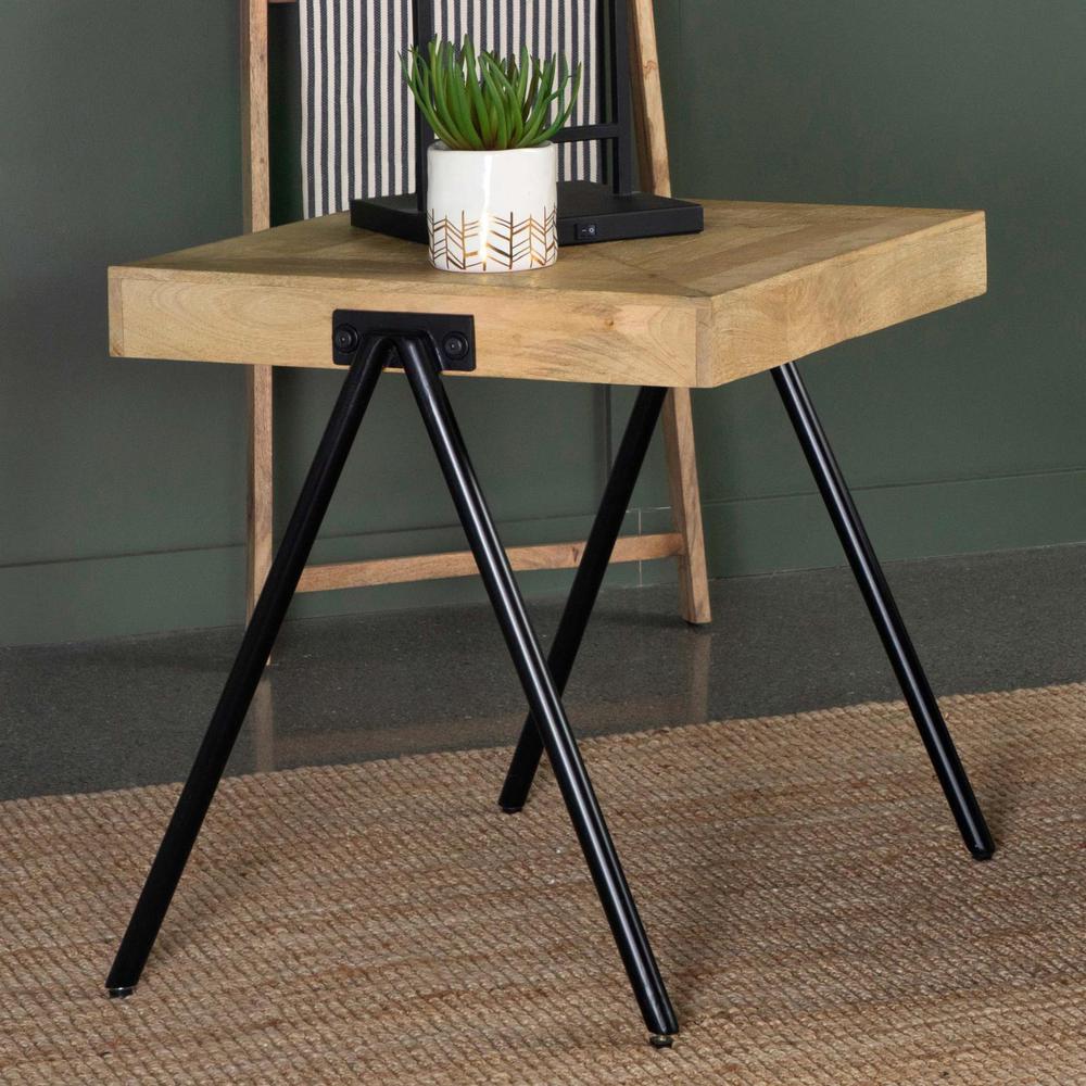 Avery Square End Table with Metal Legs Natural and Black. Picture 2