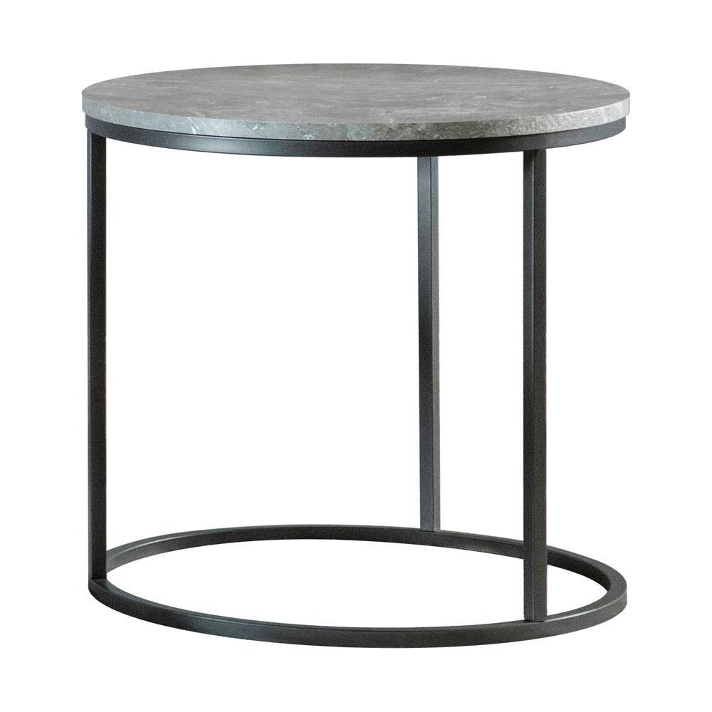 Lainey Faux Marble Round Top End Table Grey and Gunmetal. Picture 2
