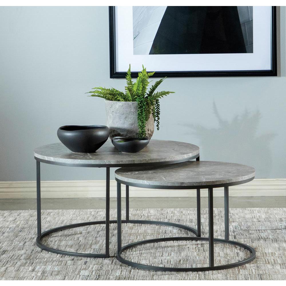 Lainey Round 2-piece Nesting Coffee Table Grey and Gunmetal. Picture 1